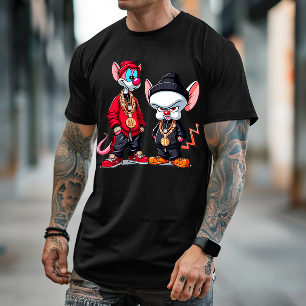 Camiseta Masculina Desenho Pink e Cerebro Ratos Estilosos Camisa Estampada 100% Algodao Top em Oferta na Shopee