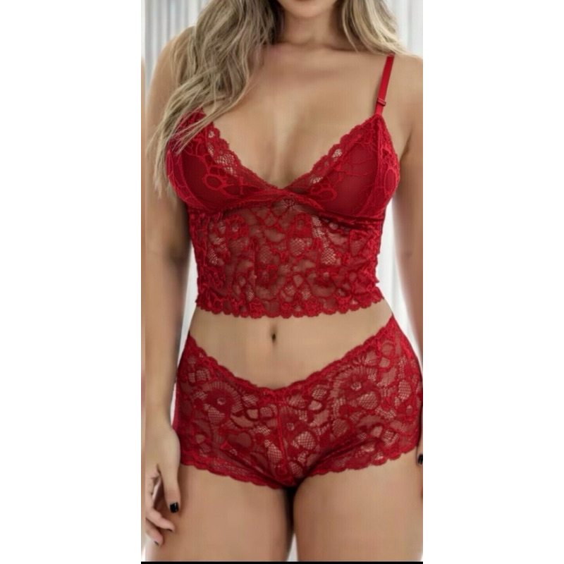 Conjuntos Lingerie Feminino de Renda Sexy Caleçon e Sutiã Sem Bojo Conjunto Espera Marido
