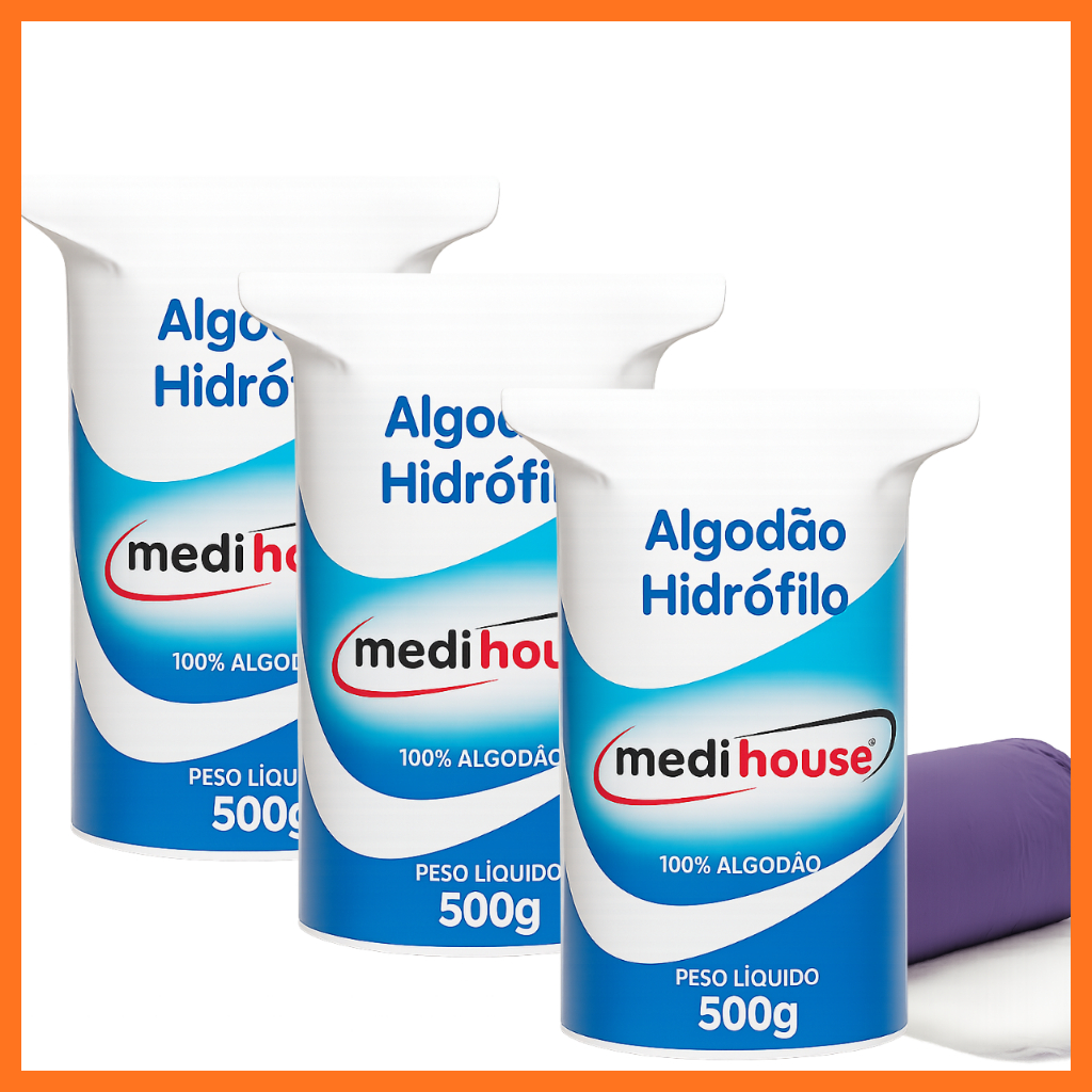 Algodão Hidrófilo Com 3 unidades 500g cada em Rolo - Ideal para Cuidados Pessoais, Estética e Saúde