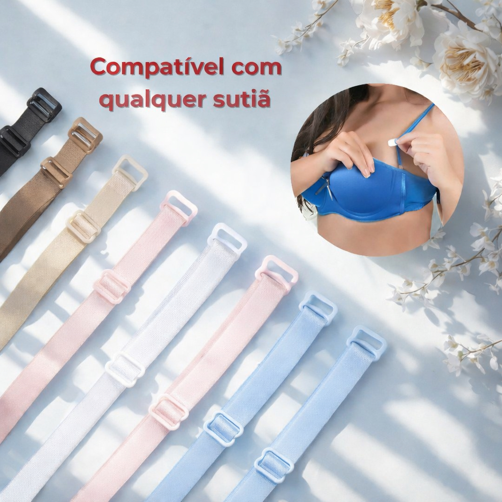 Kit 1 a 5 Alças Removíveis para Sutiã Tomara que Caia | Silicone + Elástico com Gancho