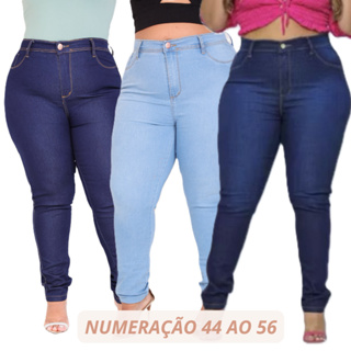 Jeans Feminino Plus Size com Elastano | Cintura Alta | Confortável e Modela Corpo em Oferta na Shopee