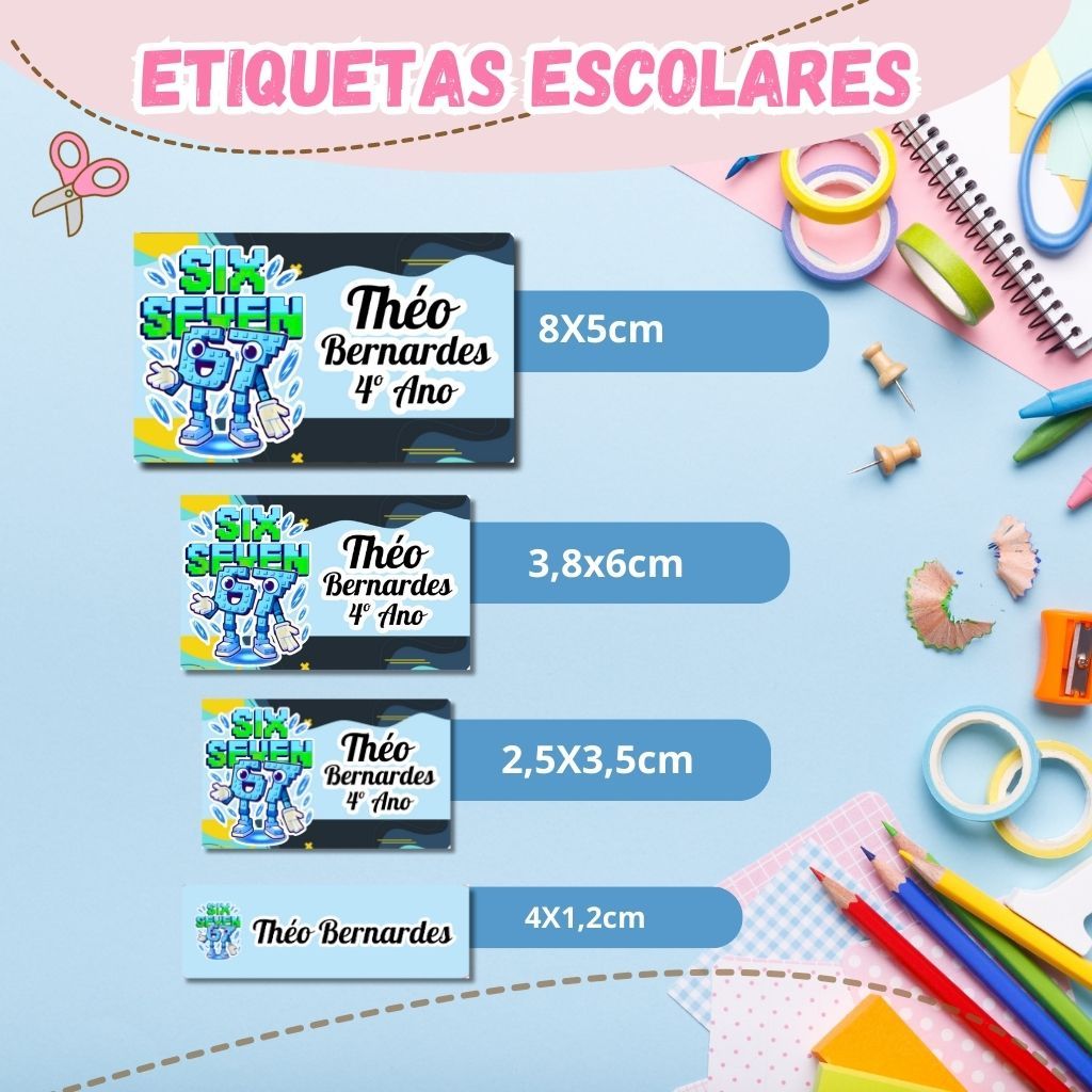 Etiquetas Personalizadas Material Escolar Infantil Six Seven - Volta as Aulas Tag para Mochila Personalizada