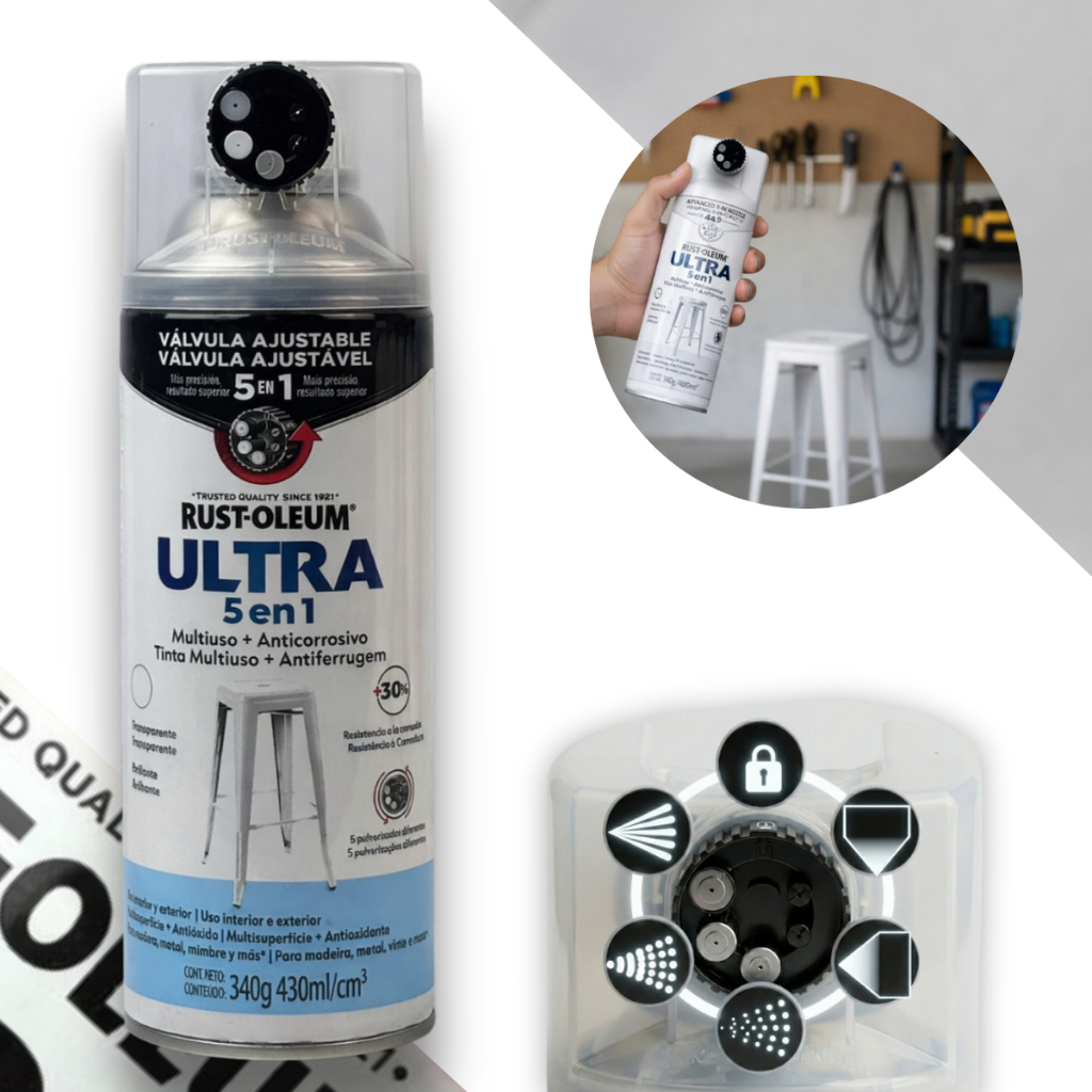 Spray Ultra 5 em 1 Transparente Brilhante Metal e Madeira Rust Oleum em Oferta na Shopee