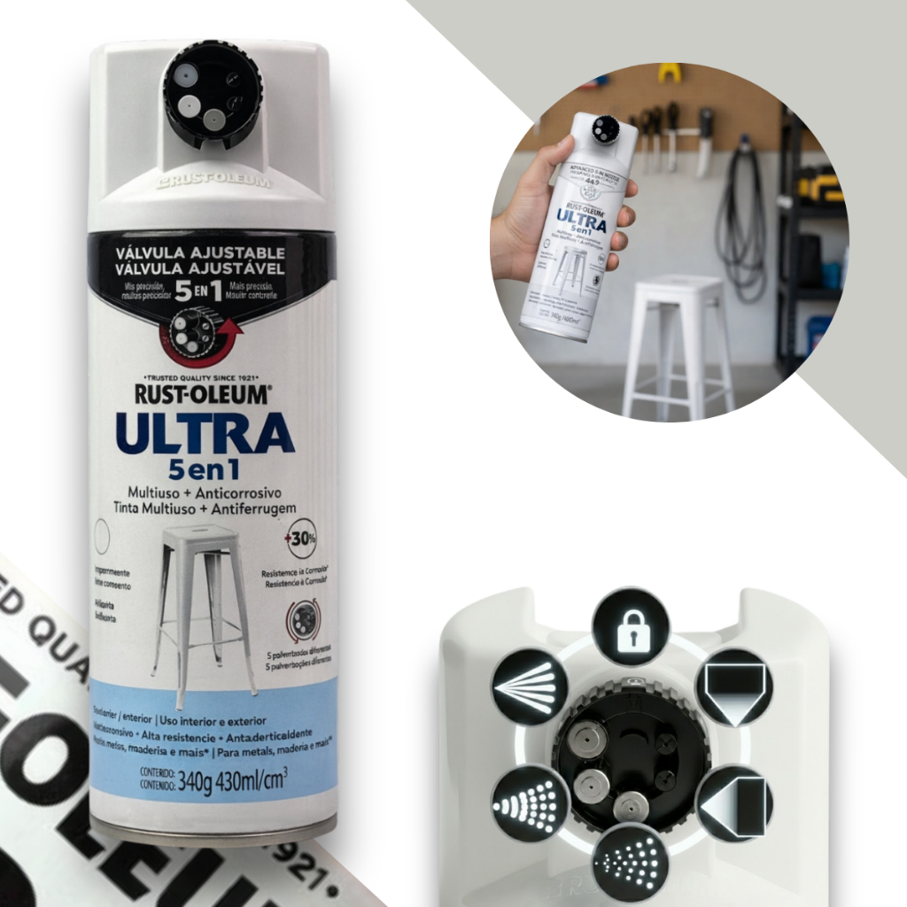 Spray Ultra 5 em 1 Branco Brilhante Metal e Madeira Rust Oleum em Oferta na Shopee
