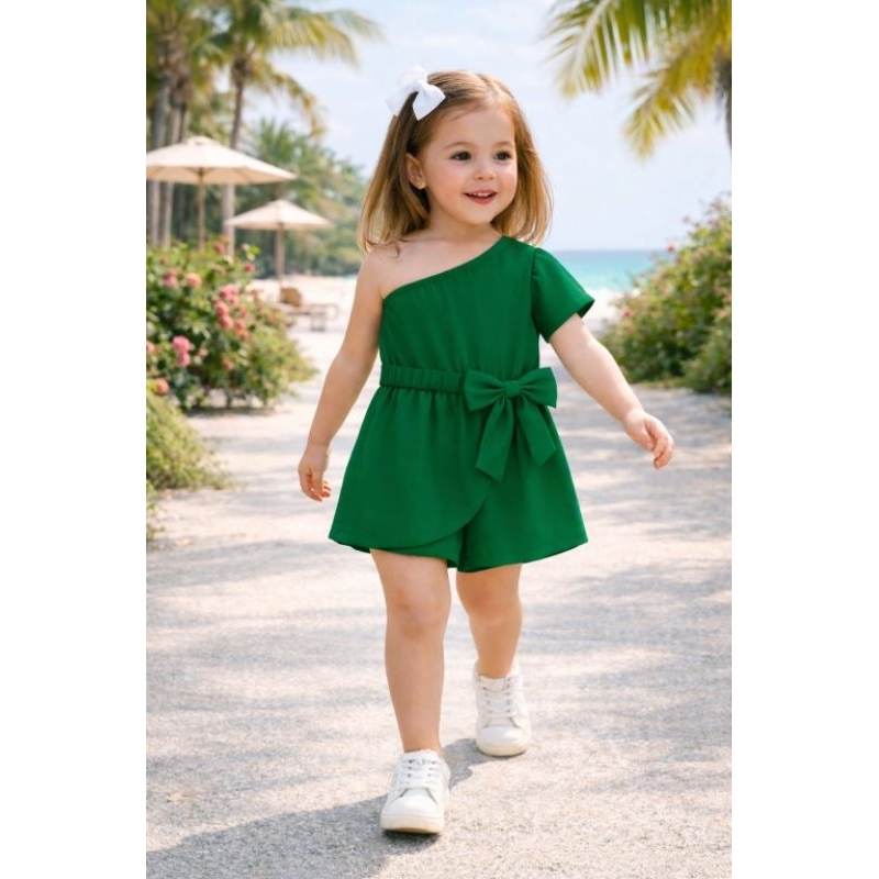Macaquinho Infantil e juvenil   com Laço e Saia Sobreposta – Moda verão