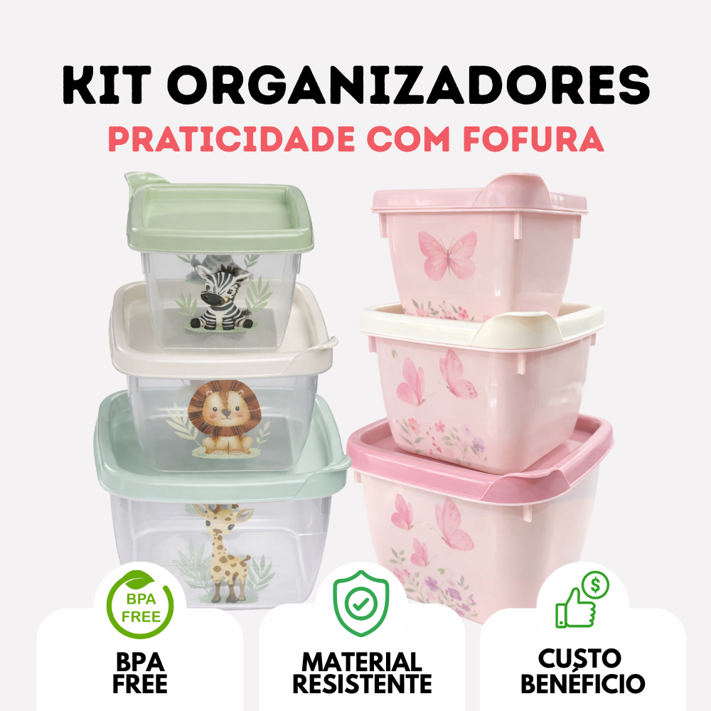 Kit 3 Potes Infantil Plástico Ursinho Baby Plasútil – Lancheira, Papinha e Armazenamento Bebê