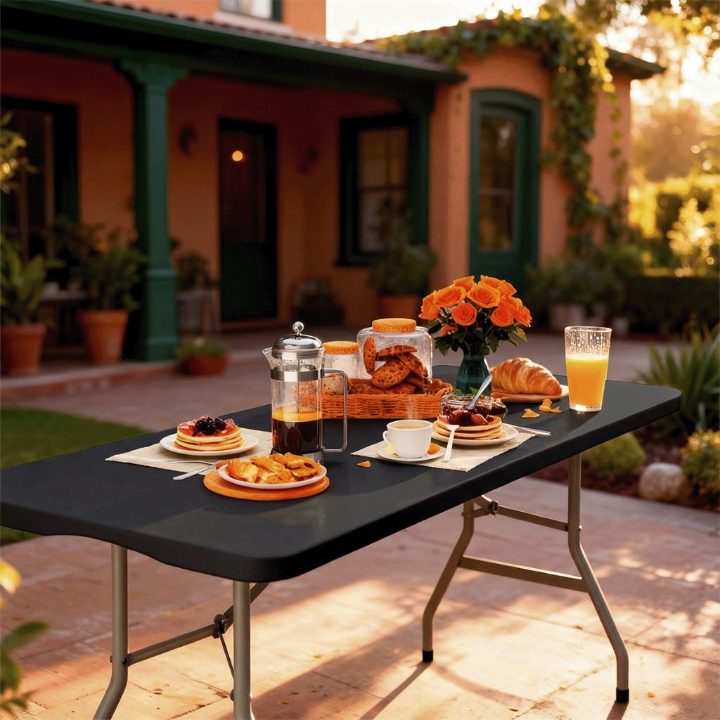 Imagem Mesa Dobrável Portátil Vira Maleta com Alça 1,80m Camping Pesca Jardim Área Externa Interna Resistente Oferta