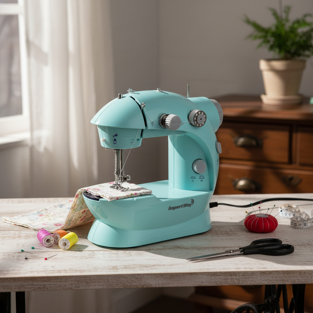 Máquina Costura Portátil Bivolt Pedal Completa Importway Cor Azul em Oferta na Shopee