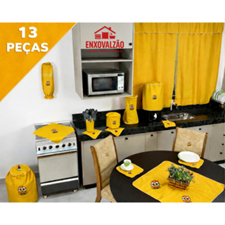 Kit Jogo de Cozinha 13 Peças Completo com Cortina e Toalha de Mesa em Oferta na Shopee