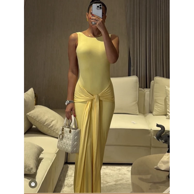 Vestido Regata Costa Nua Sexy Longo detalhe Drapeado Estiloso Modela o Corpo Gringo — imagem 1