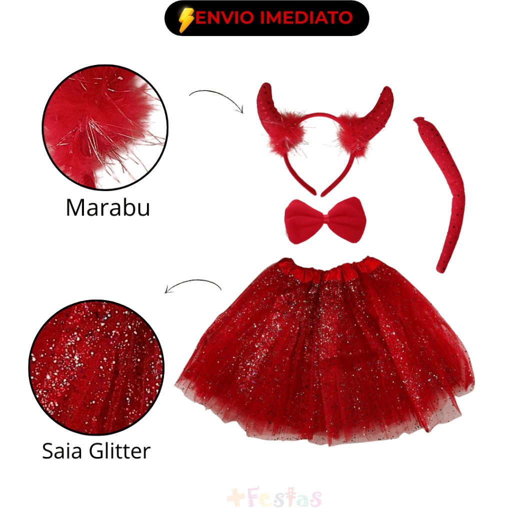 Acessórios Fantasia Diabinha Saia Arco Tiara Gravata Rabinho Festa Cosplay Carnaval em Oferta na Shopee