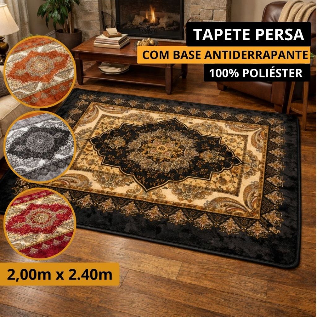 Tapete Persa Sala Quarto 2.00x1.40m Antiderrapante Floral Arabesco Árabe Grande