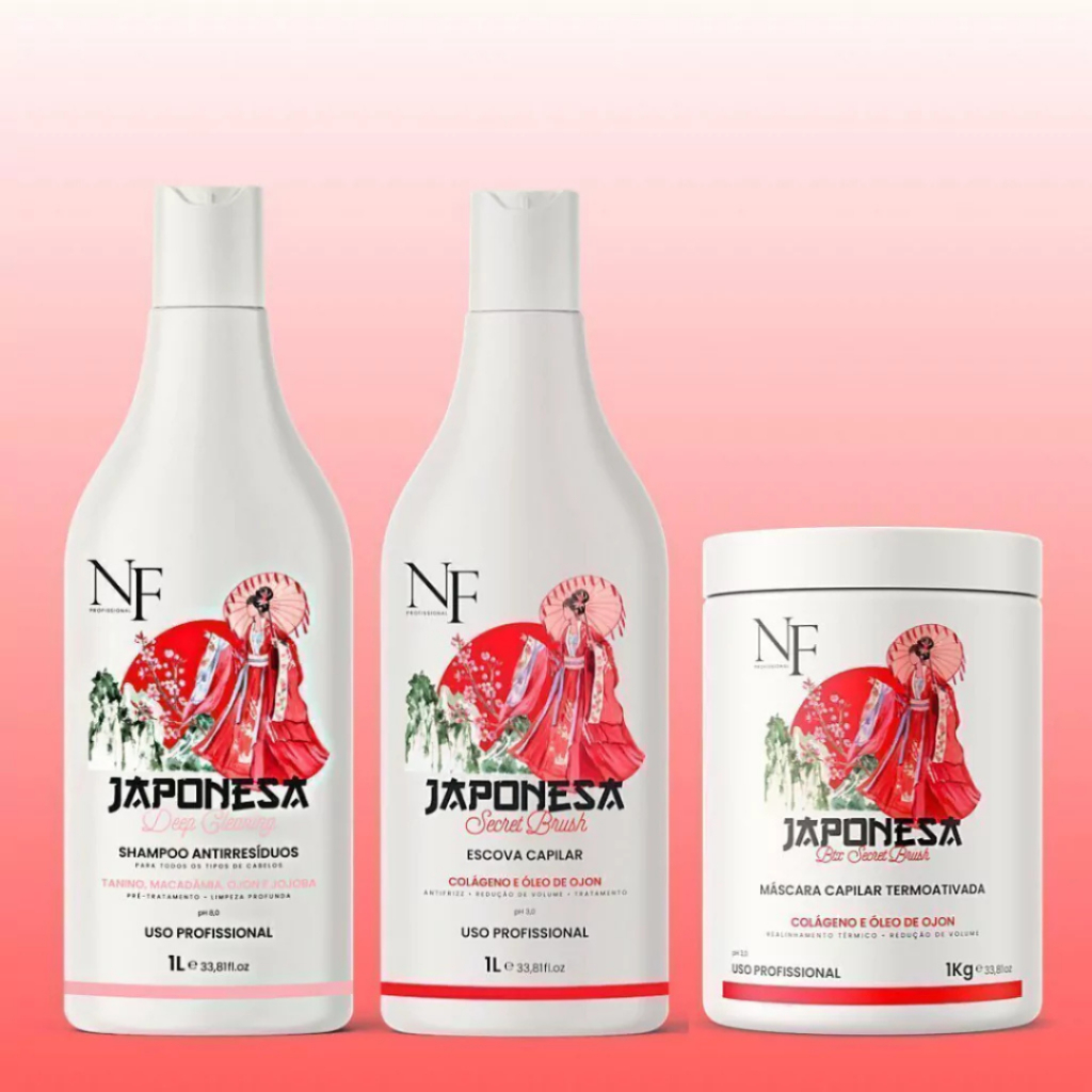 Kit Progressiva Japonesa NF + Shampoo Antirresíduos + Botox –  Blindagem Dos Fios Plastica Semi Definitiva
