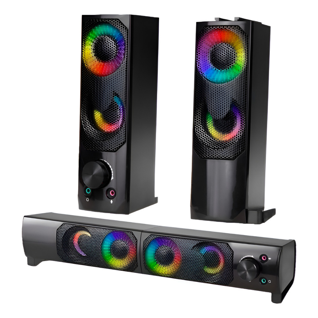 Caixa de Som Soundbar Knup 12W RMS LED RGB, USB e P2 Mini Caixa Multimídia Gamer para PC e Notebook