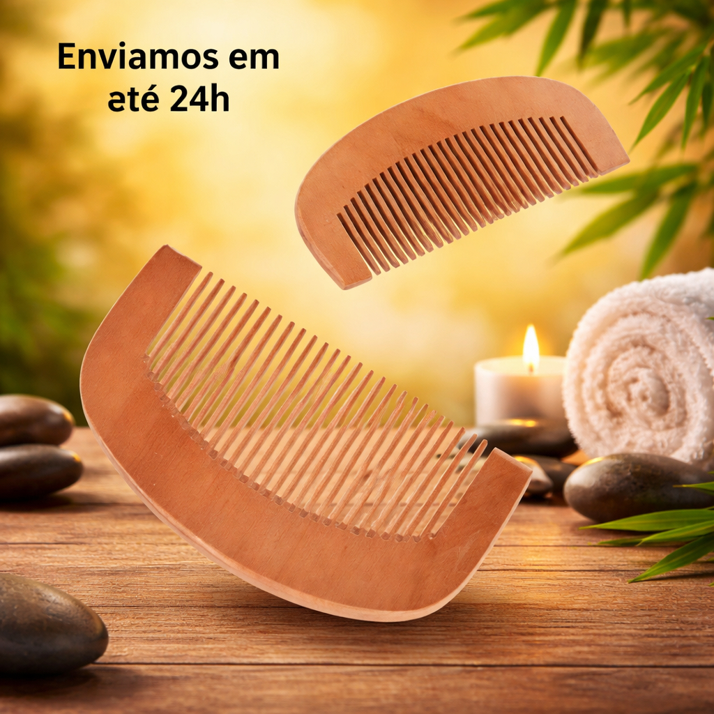 Pente de Madeira Arredondado com Dentes Largos Sem Cabo | 13cm