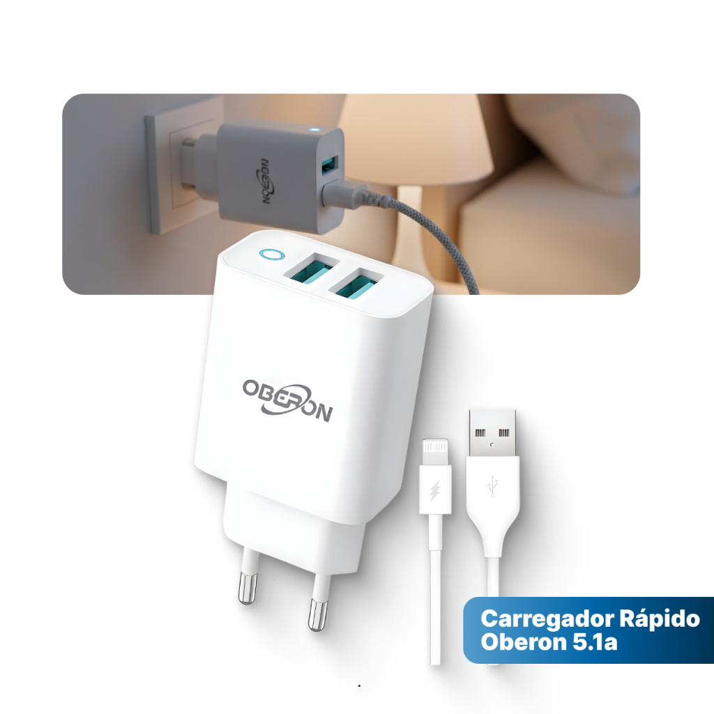 Carregador Rápido Para IPhone Lightning 5.1a 2 Portas USB