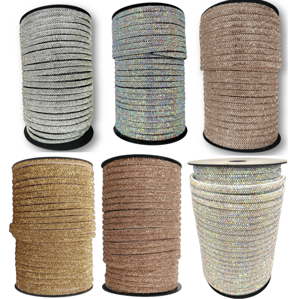 MEIA CANA DE STRASS - LARGURA 6MM - ROLO FECHADO C/ 50 METROS em Oferta na Shopee