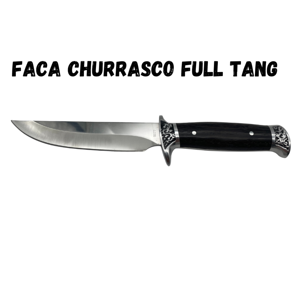 Faca Churrasco Caça e Pesca Cabo Artesanal em Madeira, Full Tang Aço Inox - 0700