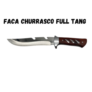 Faca Churrasco Caça e Pesca Cabo Artesanal em Madeira, Full Tang Aço Inox - 1027M em Oferta na Shopee