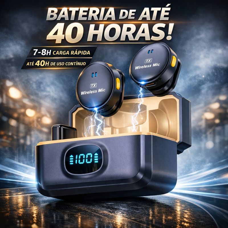 Microfone de Lapela Wireless Profissional com Cancelamento de Ruído e Caixa de Carregamento em Oferta na Shopee