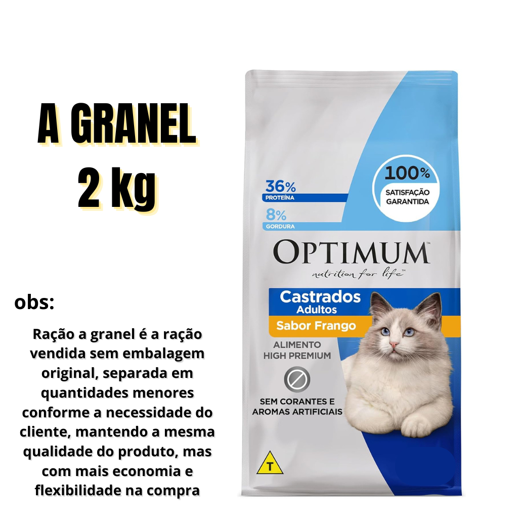 RAÇÃO OPTIMUM GATOS CASTRADOS SABOR FRANGO A GRANEL 2KG