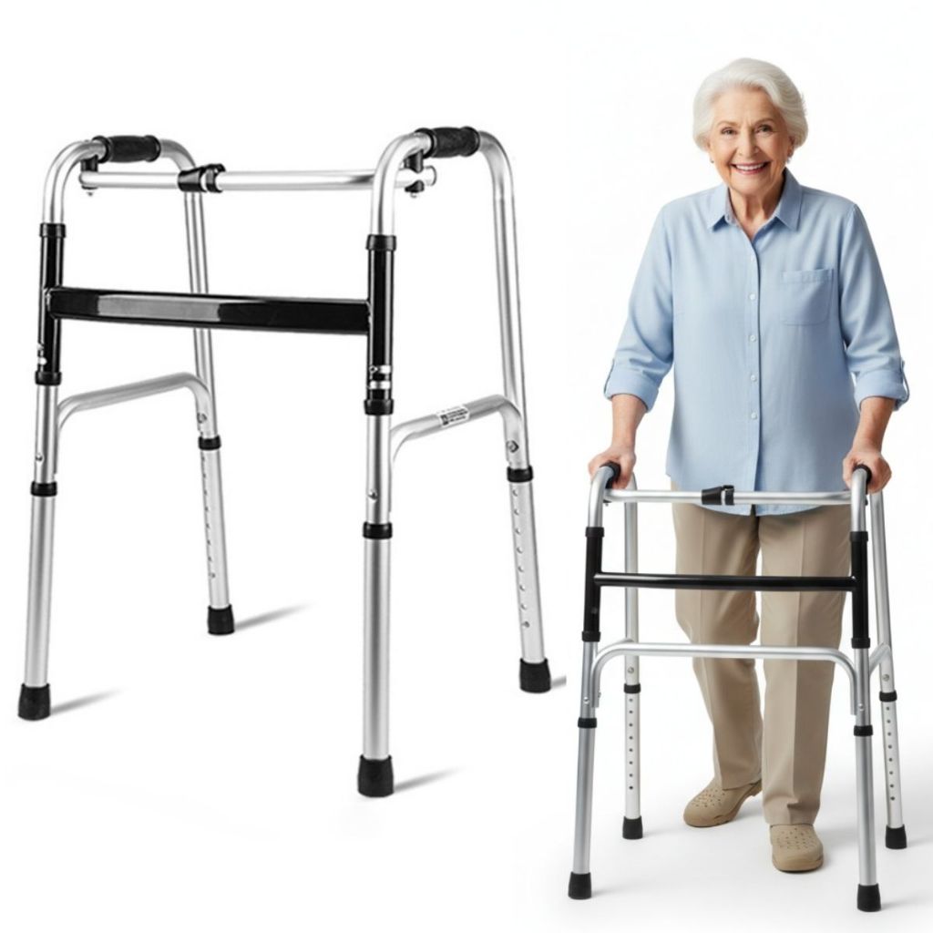 Andador Adulto Idoso Dobrável Duas Barras Regulável Aço Inox Articulado Até 120kg em Oferta na Shopee