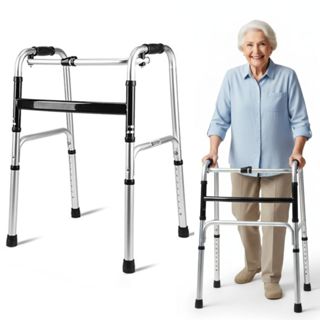 Andador Adulto Idoso Dobrável Duas Barras Regulável Aço Inox Articulado Até 120kg em Oferta na Shopee