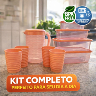 Kit Completo Cozinha: Jarra 2L + 4 Copos + 4 Potes | peças Plástico BPA Free dia dia utensílios casa em Oferta na Shopee