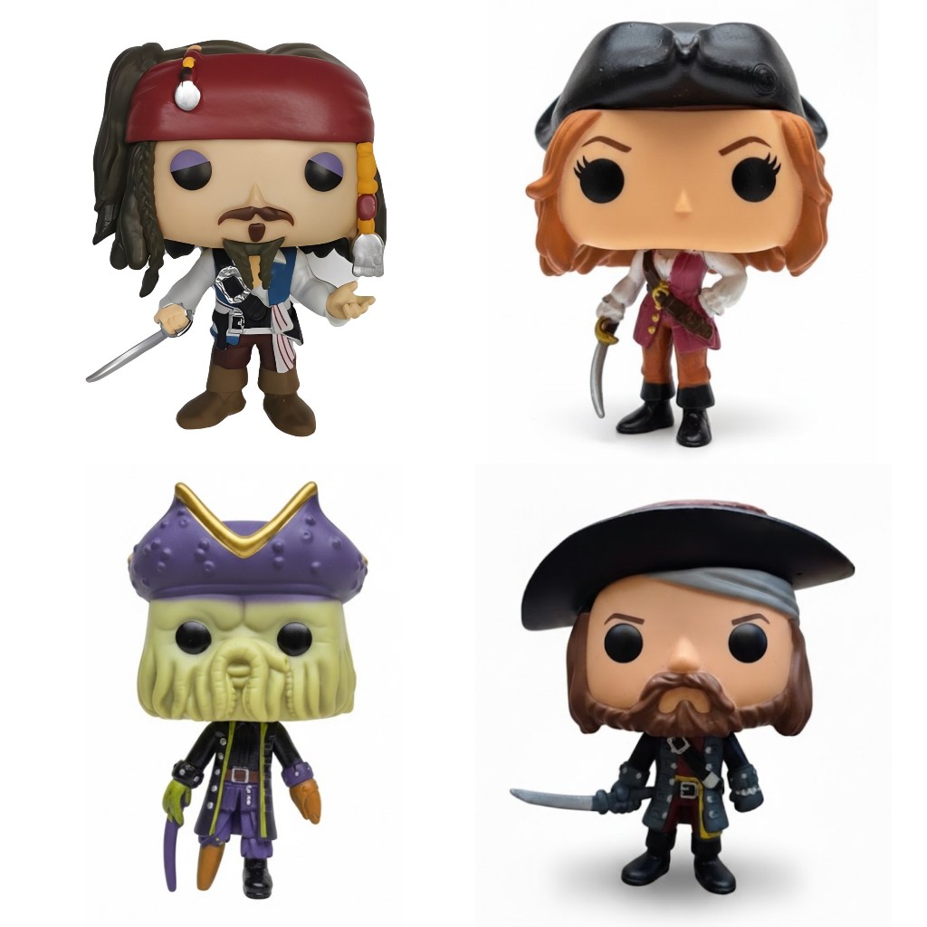 Bonecos Colecionáveis Piratas do Caribe - Capitão Jack Sparrow, Hector Barbossa, Elizabeth Swann, Davy Jones. em Oferta na Shopee