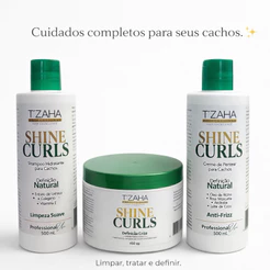 Kit Cachos Shine Curlys Profissional | Shampoo + Máscara + Creme de Pentear | Definição, Hidratação e Anti-Frizz