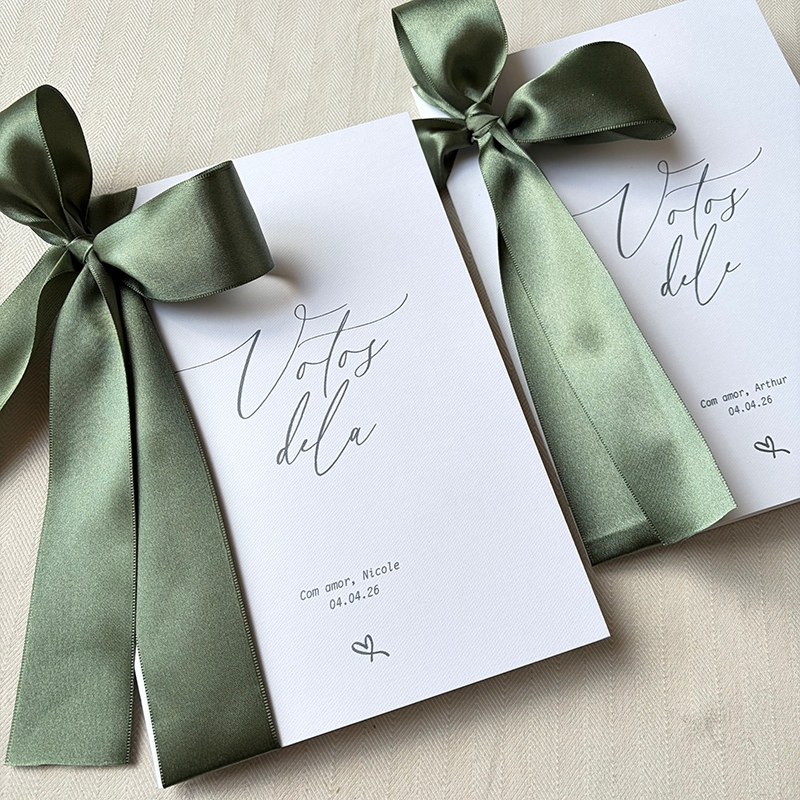 Par de Caderno de Votos Casamento Personalizado Verde Oliva Escuro