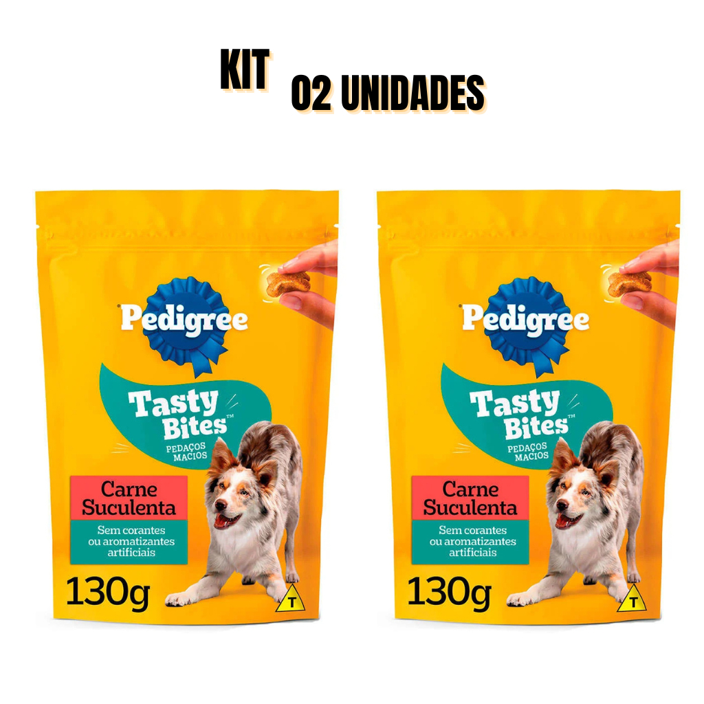 Petisco Pedigree Tasty Bites para Cães Adultos Sabor Carne Suculenta (Kit 2 pacotes de 130g)