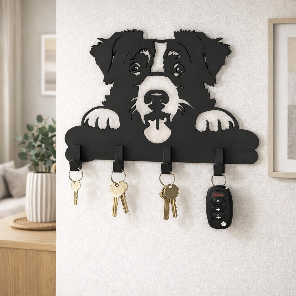 Porta chaves BORDER COLLIE em MDF 6mm preto fosco em Oferta na Shopee