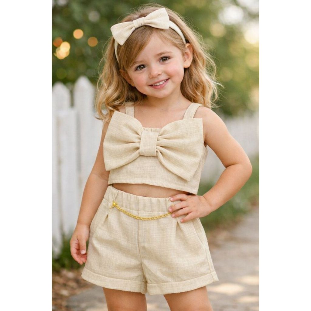Conjunto kids feminino Conjunto menina verão Conjunto short e cropped menina Roupa infantil confortável Nude/Azul/Rosa/L