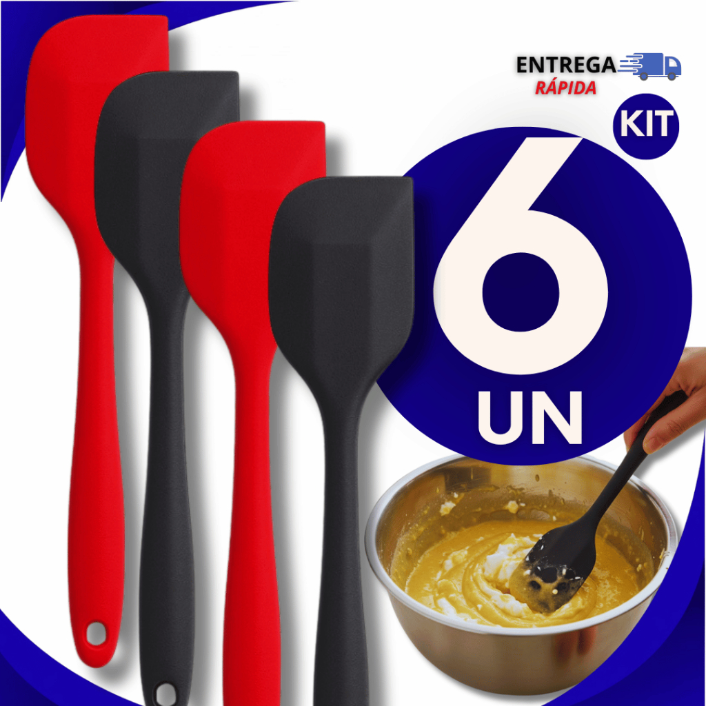 Conjunto 06 Peças Espátula de Silicone Multiuso Premium Utilidades Confeitaria Casa Cozinha Multifuncional Utilidades