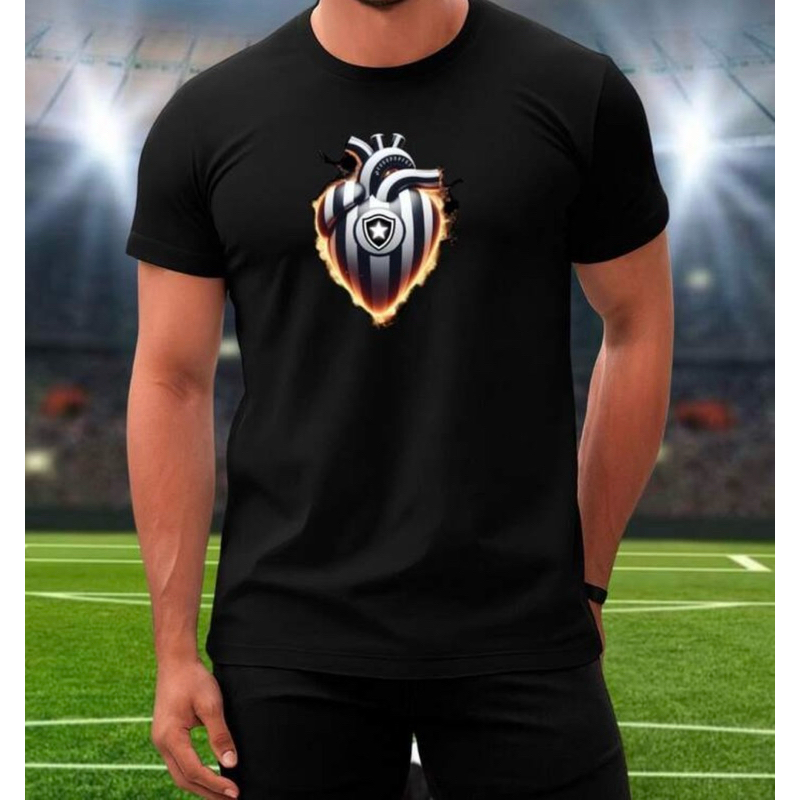 Camiseta Camisa Botafogo  Coração Malha de algodão Manga Curta Confortável