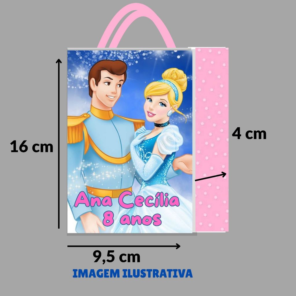 kit de 10 a 50 Sacolinha Personalizada cinderela Aniversário Infantil Mimos e Lembrancinhas para Festa