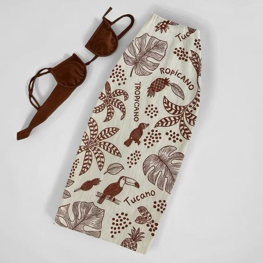Saia Midi Feminina Estampa Tropical Tucano Cintura Alta Suplex Moda Verão Elegante Casual em Oferta na Shopee