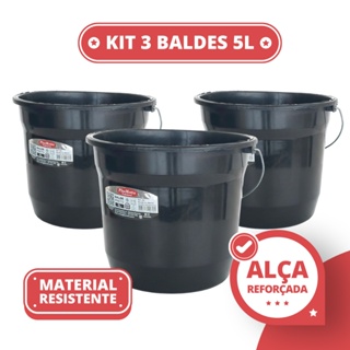 Kit 3 Baldes 5 Litros Preto com Alça Resistente para Lavanderia Limpeza e Uso Doméstico em Oferta na Shopee