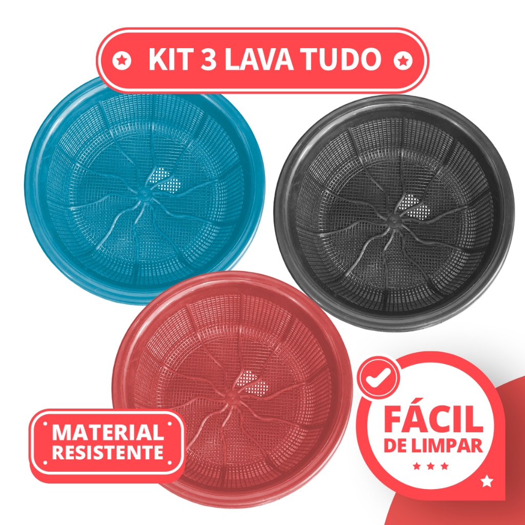 Kit com 3 Escorredores Lava Tudo de Plástico para Arroz, Massas, Frutas e Legumes em Oferta na Shopee