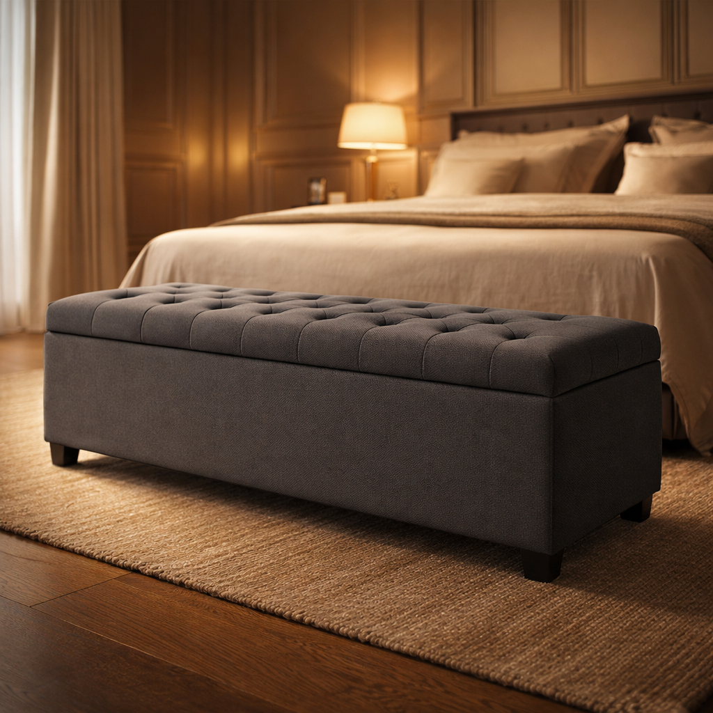 Recamier Bau Casal 120cm com Pés de Madeira Bau Resistente Para Seu Quarto Sapateira Bau