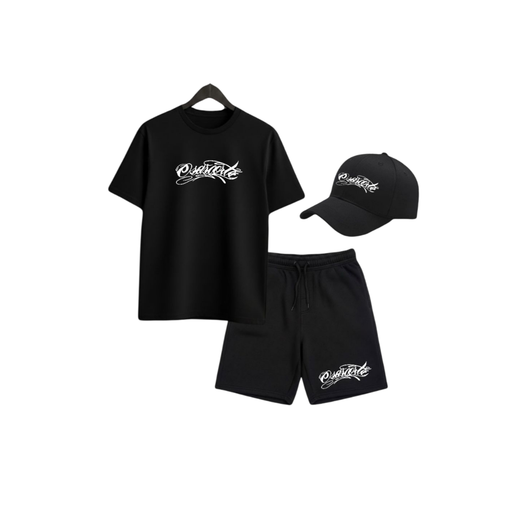 Kit Boné + Camiseta + Bermuda Basica 100% Algodão Osascorte 244 Moto Grau Wheeling