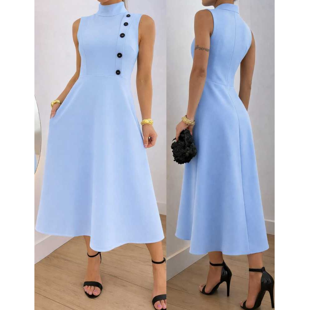 Vestido Feminino Mídi Elegante Alfaiataria Sem Manga Com Botões Laterais* Evangélica , Moda 2026 em Oferta na Shopee