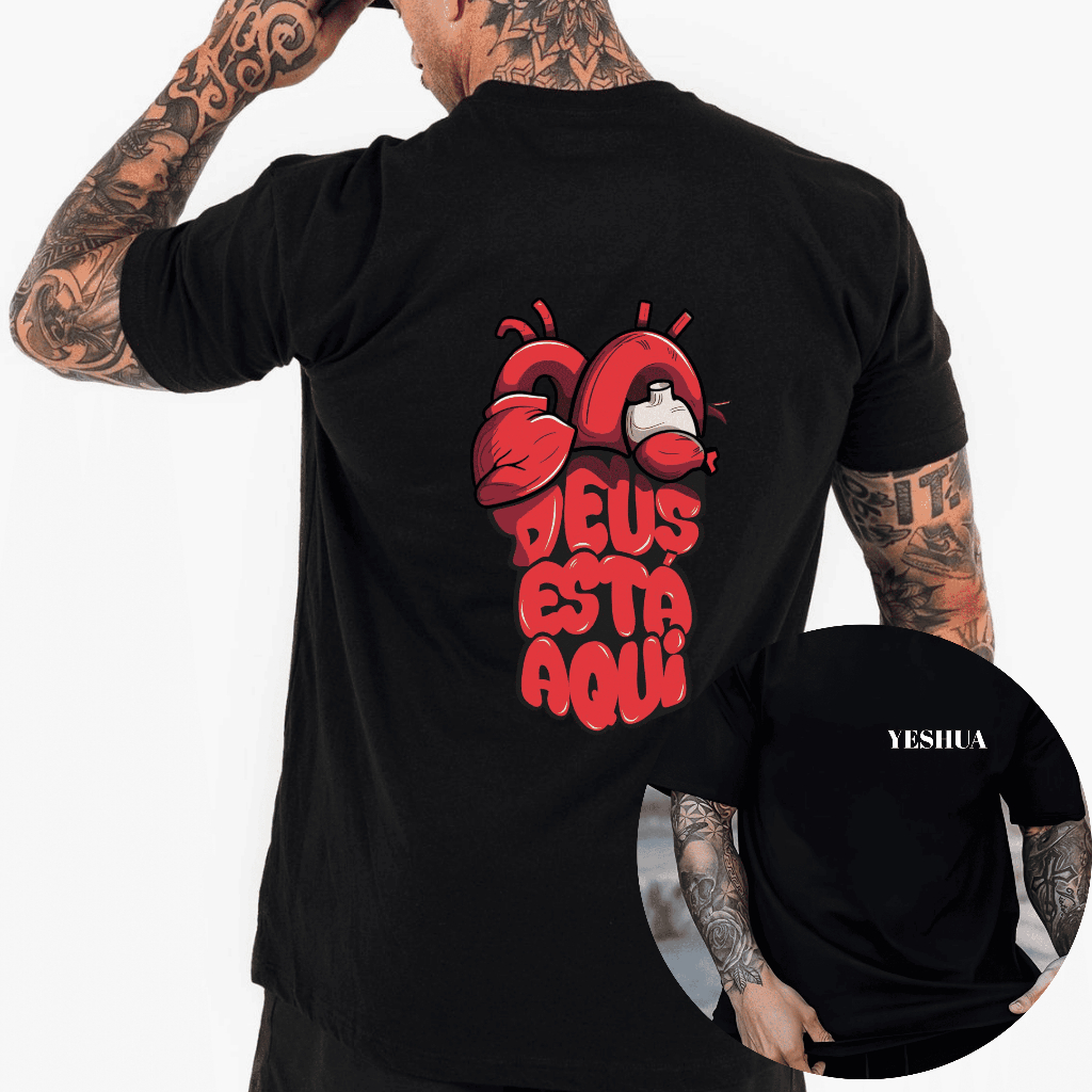 Camiseta StreetWear 100% Algodão Premium Oversized Deus Está Aqui Jesus Cristo Confortável Deus Cristão Lançamento