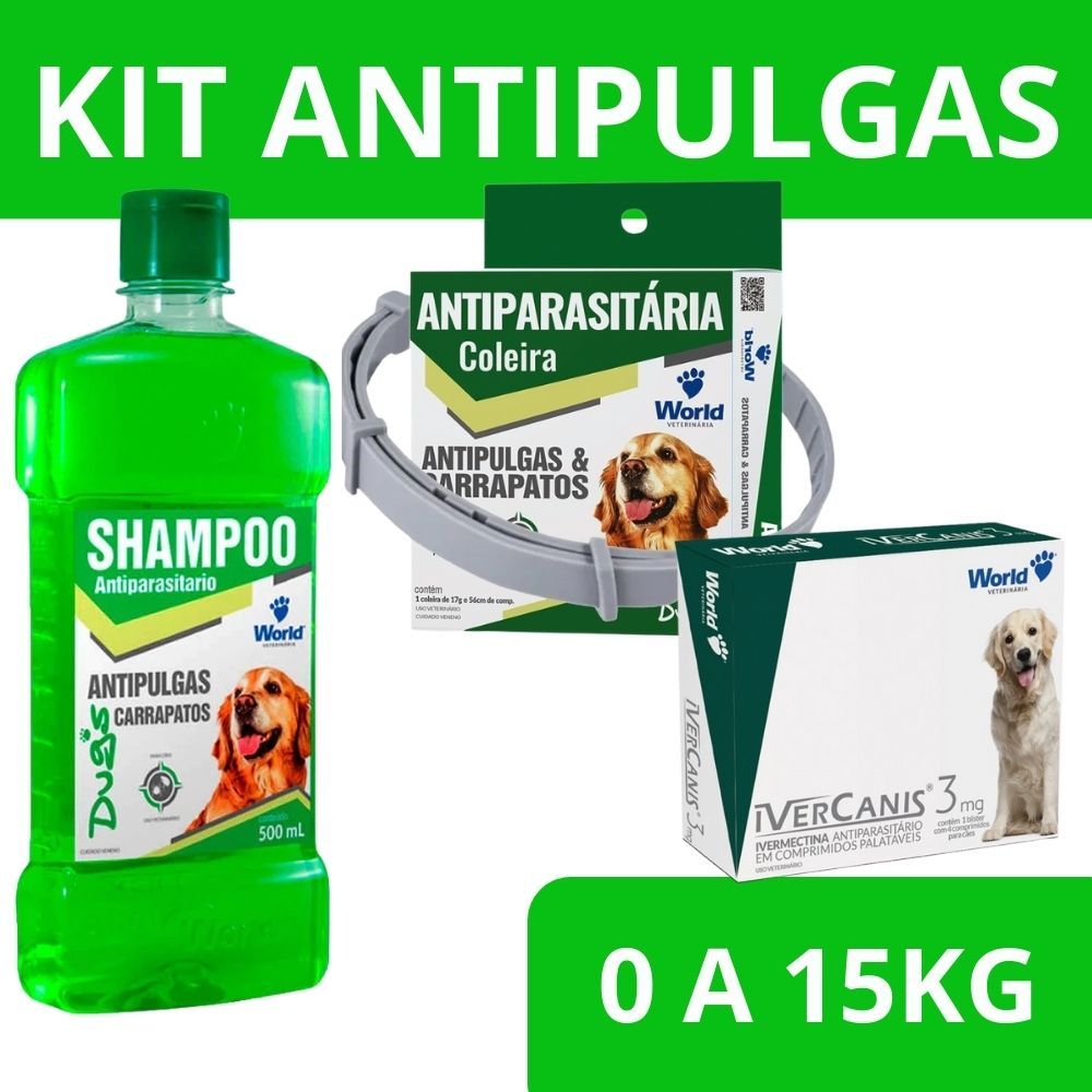 Ivercanis Antipulgas Kit Econômico Shampoo 500ml Remédio Todos Pesos Coleira