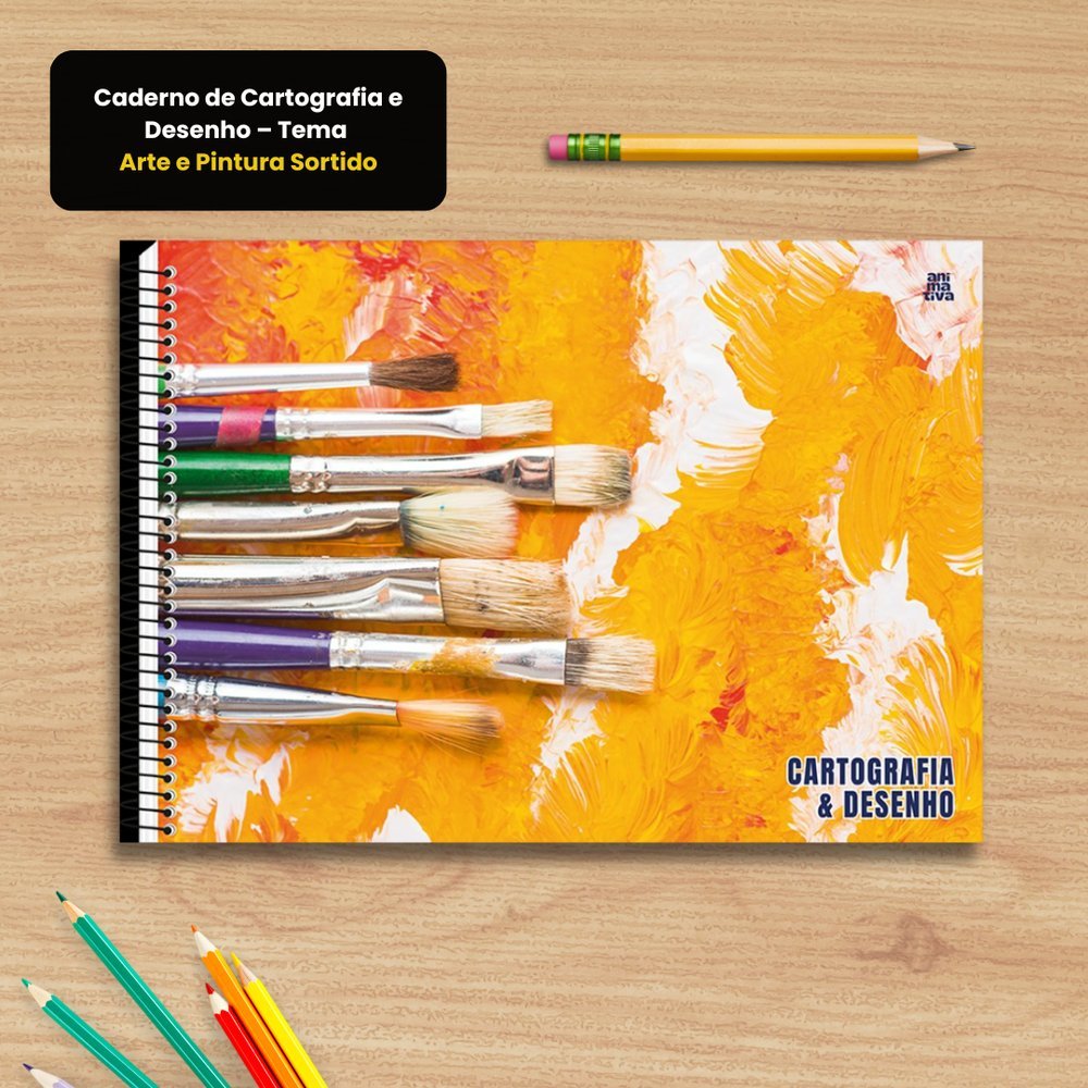 Caderno Cartografia e Desenho Espiral 60 Folhas Tema Arte Pintura Escolar Sortido