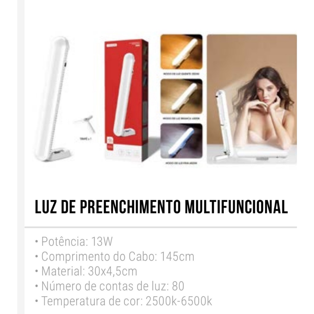 BASTAO DE LUZ DE PREENCHIMENTO MULTIFUNCIONAL MLG-186 TOMATE 2500K-6500K