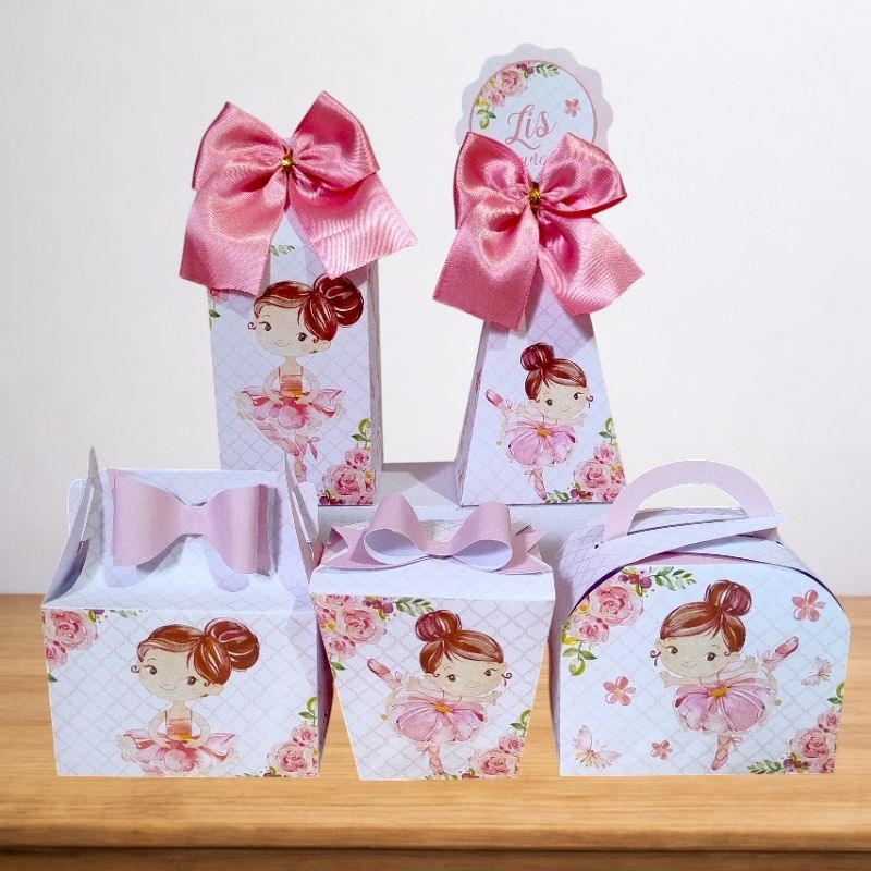 Kit Festa BAILARINA ROSA Caixinhas Personalizadas lembrancinhas para Festas MONTADAS