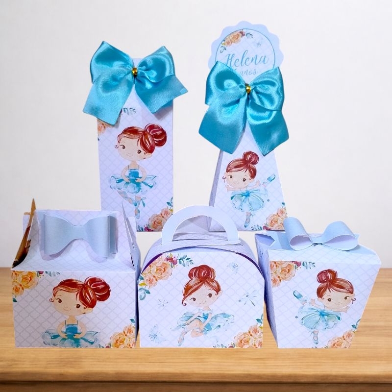 Kit Festa BAILARINA AZUL Caixinhas Personalizadas lembrancinhas para Festas MONTADAS