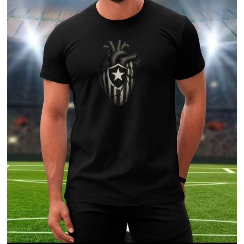 Camiseta Camisa Botafogo  Time do Coração Malha de algodão Manga Curta Confortável